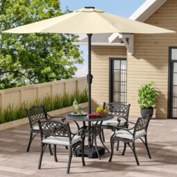 Living And Home Set Of 5 Black Retro Cast Aluminum Garden Bistro Furniture Set Round Table Chair Set With Cushions - thumbnail 2