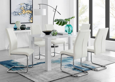 Furniturebox Uk Pivero White High Gloss Dining Table And 6 White Lorenzo Dining Chairs - image 1