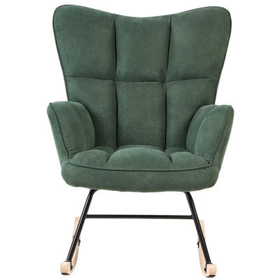 Beliani Rocking Chair - Dark Green Biscuit-Tufted Fabric With Rubberwood Skates - image 1