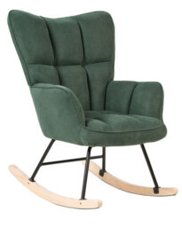 Beliani Rocking Chair - Dark Green Biscuit-Tufted Fabric With Rubberwood Skates - thumbnail 3