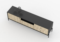 Arte Ravi Tv Cabinet - Black Frame & Oak Artisan Front W150 X H60 X D40 Cm - Sleek Media Storage With Drawer & Open Niche - thumbnail 2