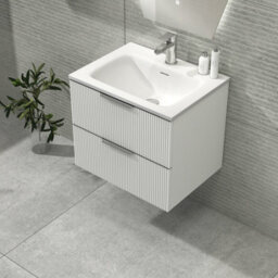 Royal Bathrooms Evora 600mm Matt White Fluted Wall Hung Bathroom Vanity Unit 2 Drawer Cabinet Storage With Stone Basin Sink - 1 Tap Hole - thumbnail 6