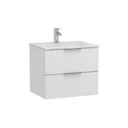 Royal Bathrooms Evora 600mm Matt White Fluted Wall Hung Bathroom Vanity Unit 2 Drawer Cabinet Storage With Stone Basin Sink - 1 Tap Hole - thumbnail 7