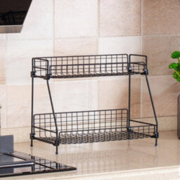 Living And Home 2 Tiers Black Kitchen Spice Rack Bathroom Shower Organizer Storage Shelf W 415 mm - thumbnail 3