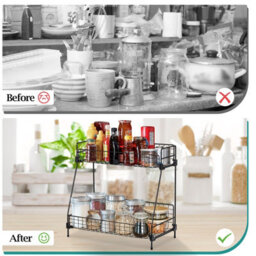 Living And Home 2 Tiers Black Kitchen Spice Rack Bathroom Shower Organizer Storage Shelf W 415 mm - thumbnail 7