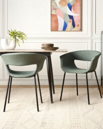 Beliani Set Of 2 Dining Chairs Elma Fabric Dark Green - thumbnail 2