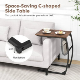 C Shaped Side Table Compact Sofa Side Table With Mesh Bag - thumbnail 6