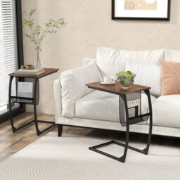 C Shaped Side Table Compact Sofa Side Table With Mesh Bag - thumbnail 3