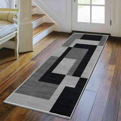 Aspire Homeware Luxury Large Rug, Non-Slip Plush Living Room Hallways Area Carpet, Cosy Floor Rug Milo Black Grey (L)220 X (W)60Cm