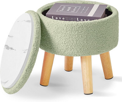 Oira 13 Inch Small Footstool Ottoman With Storage, Round Pouffe Foot Rest With Padded Seat And Wood Legs, Teddy Velvet Mini Footstool - image 1