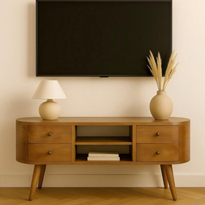 Matteo Solid Wood Rounded Tv Unit With 4 Drawers And 2 Shelves - Natural Mango Wood - image 1