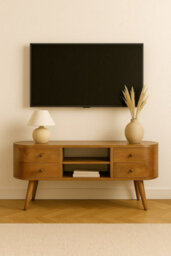 Matteo Solid Wood Rounded Tv Unit With 4 Drawers And 2 Shelves - Natural Mango Wood - thumbnail 8