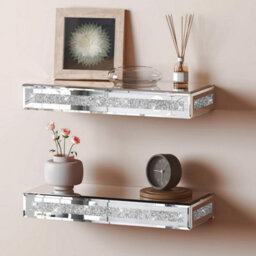 Fativo  1Pcs L38Xw15.2Xh6Cm Silver  Luxury Crushed Diamond Wall Floating Shelf Mirrored Silver Display Shelf Art Decor - thumbnail 8