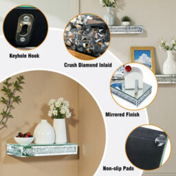 Fativo  1Pcs L38Xw15.2Xh6Cm Silver  Luxury Crushed Diamond Wall Floating Shelf Mirrored Silver Display Shelf Art Decor - thumbnail 4