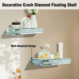Fativo  1Pcs L38Xw15.2Xh6Cm Silver  Luxury Crushed Diamond Wall Floating Shelf Mirrored Silver Display Shelf Art Decor - thumbnail 3