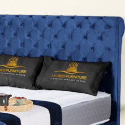 UKBEDFURNITURE Chesterfield Sleigh Blue Plush Velvet Upholstered Bed Frame - Slatted Base With 10 Inch Orthopedic Mattress - 48 Inch Headboard - thumbnail 2