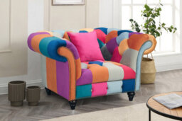 Multicoloured Velvet Patchwork 1 Seater Scroll Arm Chesterfield Sofa - thumbnail 2