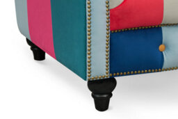 Multicoloured Velvet Patchwork 1 Seater Scroll Arm Chesterfield Sofa - thumbnail 7