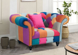 Multicoloured Velvet Patchwork 1 Seater Scroll Arm Chesterfield Sofa - thumbnail 1