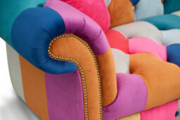 Multicoloured Velvet Patchwork 1 Seater Scroll Arm Chesterfield Sofa - thumbnail 5
