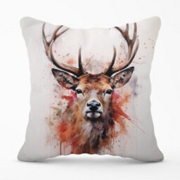 Warren Reed Designer Watercolour Splashart Stag Face Cushions 60Cm X 60Cm - thumbnail 1