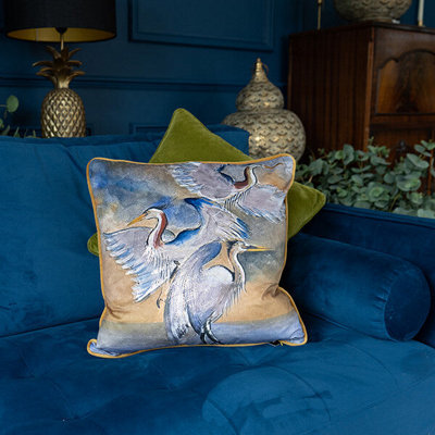 Madison & Mayfair Painted Cushion With A Gold Heron Design