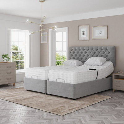 Madison Electric Adjustable Bed Set Fabric Pocket Sprung Mattress Chesterfield Headboard - image 1