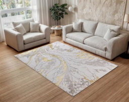 Stratus Interiors Blossom Large Living Room Rug Gold Swirls 200 X 290 Cm - Cream / Grey / Gold / Beige - Large - thumbnail 1