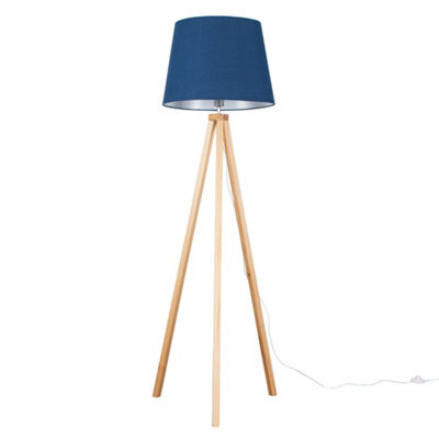 Valuelights Barbro Natural Tripod Floor Lamp With Navy Tapered Shade - image 1