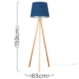 Valuelights Barbro Natural Tripod Floor Lamp With Navy Tapered Shade - thumbnail 5