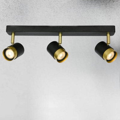 CGC Lighting Cgc Orio Black And Brushed Gold Triple Three Head Gu10  Adjustable Ceiling Spot Light Bar - image 1