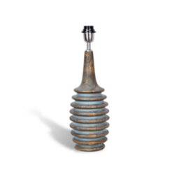 Solid Wood Table Lamp With Fabric Shade Blue Wash Finish Ribbed Column Base For Living Room Or Bedroom - thumbnail 2