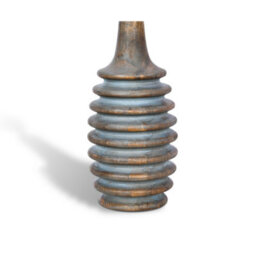 Solid Wood Table Lamp With Fabric Shade Blue Wash Finish Ribbed Column Base For Living Room Or Bedroom - thumbnail 4