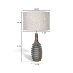 Solid Wood Table Lamp With Fabric Shade Blue Wash Finish Ribbed Column Base For Living Room Or Bedroom - thumbnail 6