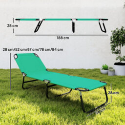 Outsunny Folding Lounge Chair, Outdoor Chaise Lounge For Bench Patio, Green - thumbnail 3