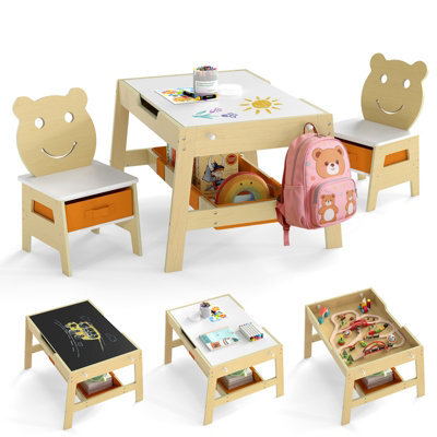 Gainoom Versatile Natural Kids Table & 2 Chairs Set Wooden Activity Table With Detachable Double-Sized Tabletop - image 1