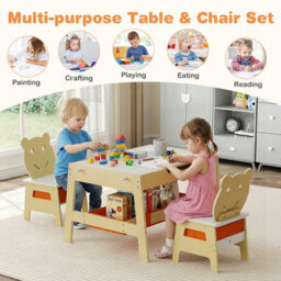 Gainoom Versatile Natural Kids Table & 2 Chairs Set Wooden Activity Table With Detachable Double-Sized Tabletop - thumbnail 7