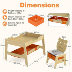 Gainoom Versatile Natural Kids Table & 2 Chairs Set Wooden Activity Table With Detachable Double-Sized Tabletop - thumbnail 2