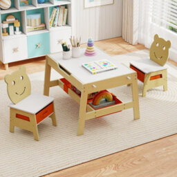 Gainoom Versatile Natural Kids Table & 2 Chairs Set Wooden Activity Table With Detachable Double-Sized Tabletop - thumbnail 3