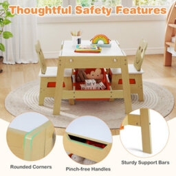 Gainoom Versatile Natural Kids Table & 2 Chairs Set Wooden Activity Table With Detachable Double-Sized Tabletop - thumbnail 8