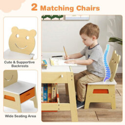Gainoom Versatile Natural Kids Table & 2 Chairs Set Wooden Activity Table With Detachable Double-Sized Tabletop - thumbnail 9