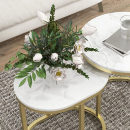 Homcom 2 Pcs Coffee Table With Faux Marble Side Accent Tables White - thumbnail 9