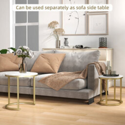 Homcom 2 Pcs Coffee Table With Faux Marble Side Accent Tables White - thumbnail 7
