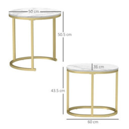 Homcom 2 Pcs Coffee Table With Faux Marble Side Accent Tables White - thumbnail 3