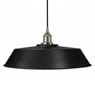 Matt Black Large Chancery Painted Dome Pendant Light With Brushed Chrome Lamp Holder And Black Twisted Cable - Se Home - image 1