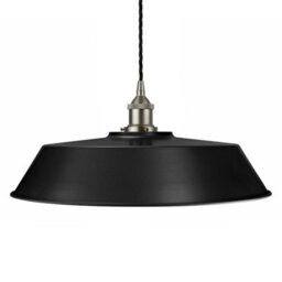 Matt Black Large Chancery Painted Dome Pendant Light With Brushed Chrome Lamp Holder And Black Twisted Cable - Se Home