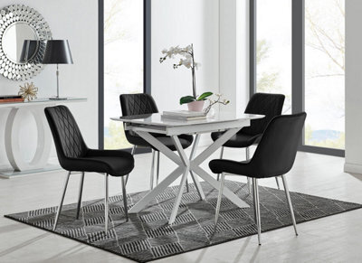 Furniturebox Uk Lira 100 Extending Dining Table And 4 Black Pesaro Silver Leg Chairs - image 1