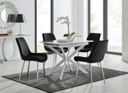 Furniturebox Uk Lira 100 Extending Dining Table And 4 Black Pesaro Silver Leg Chairs - thumbnail 1