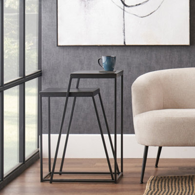 Pacific Lifestyle Nest Of 2 Black Ash And Metal Side Tables, Slim Nesting Set, Mashiko - image 1