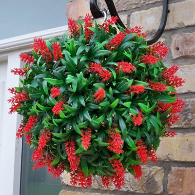 Pair Of Best Artificial 28Cm Red Lush Lavender Hanging Basket Flower Topiary Ball - Weather & Fade Resistant - image 1